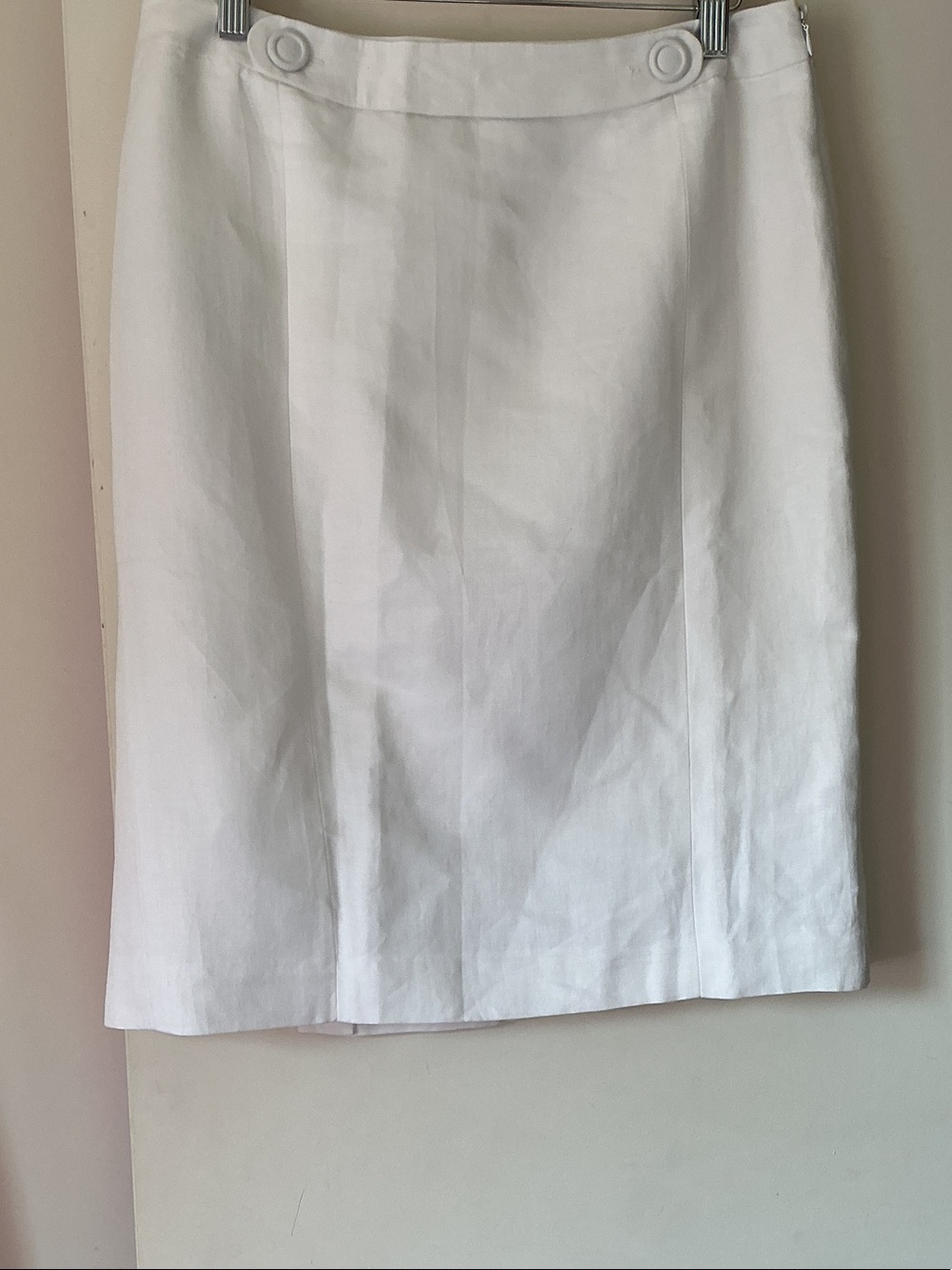 Ann Taylor White Pencil Skirt with Button Waist Detail